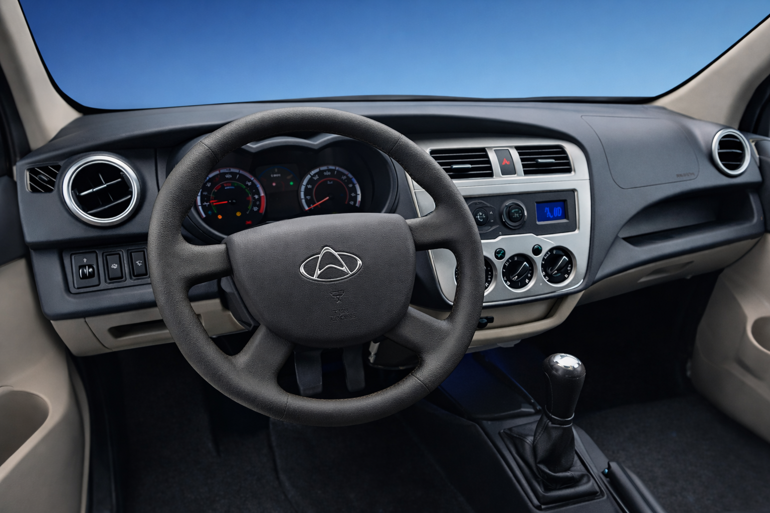 Asiento del conductor con ajuste manual de 2 posiciones.
Radio AM/FM con 2 bocinas y conectividad bluetooth